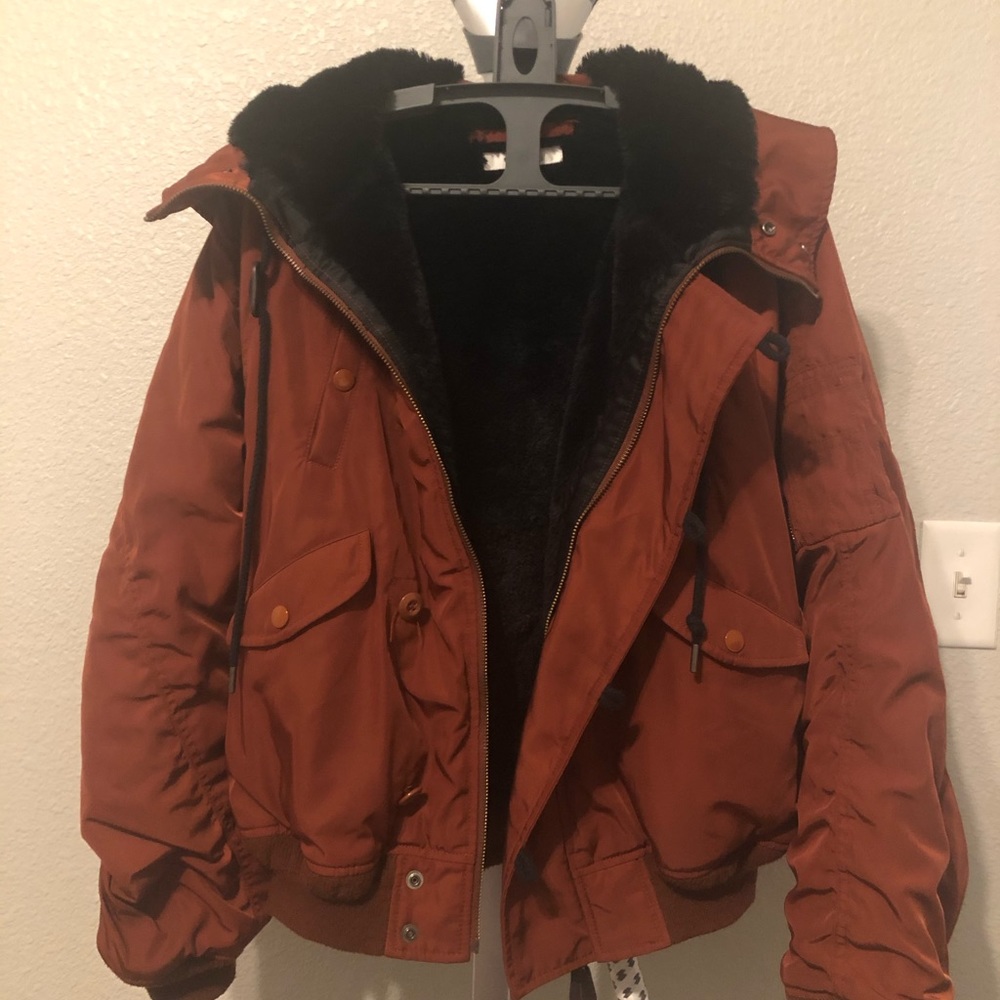 MOUSSY Oversize Coat with Fur Hood